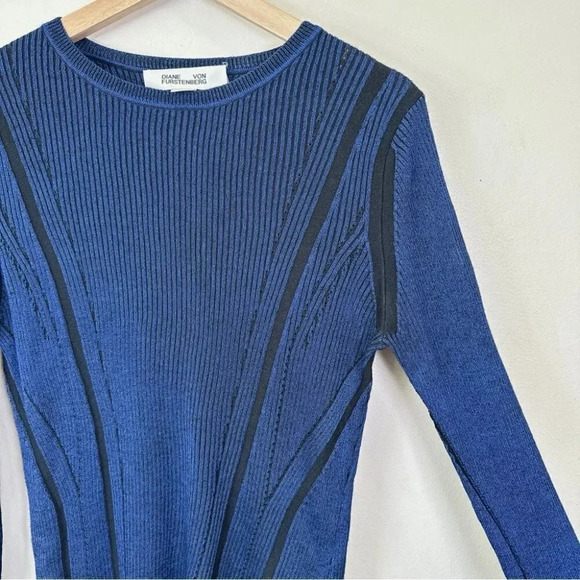 Diane Von Furstenberg Navy and Black Crew Neck Sweater - Picture 8 of 16